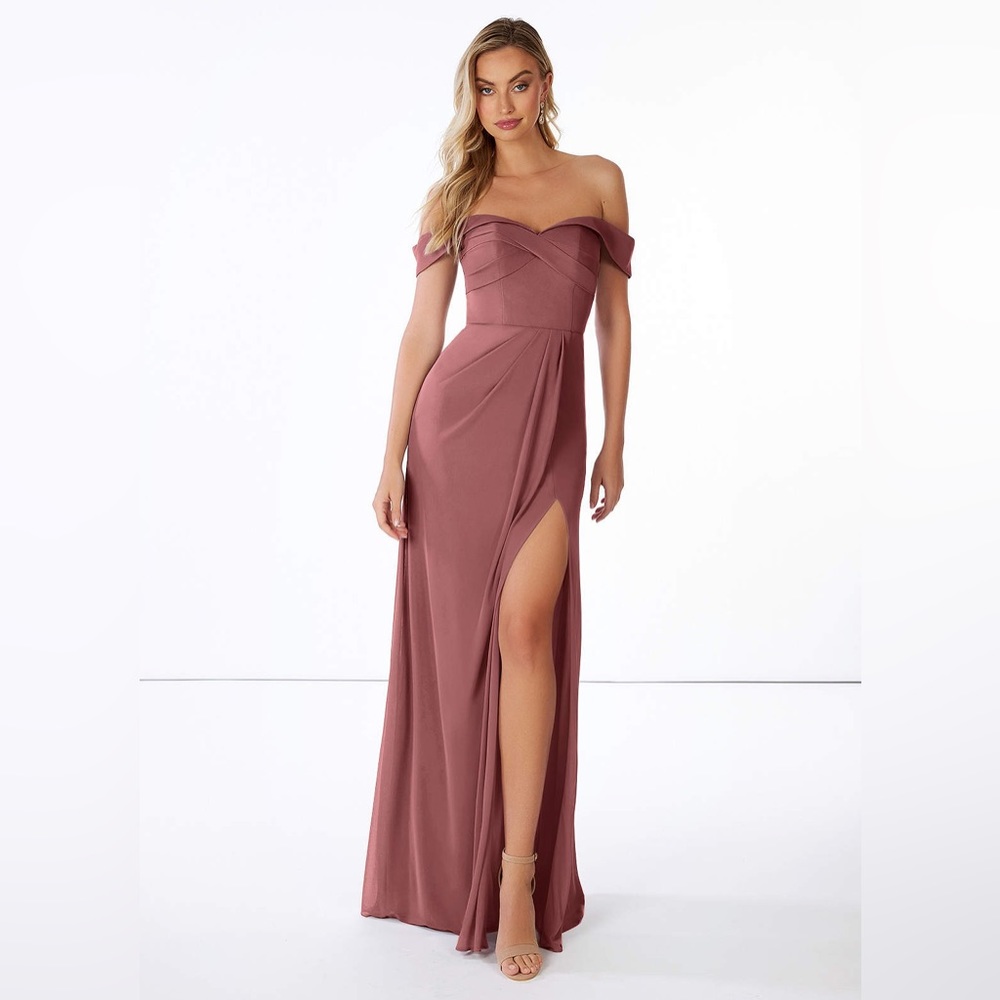 Azazie Off-Shoulder Mauve Bridesmaid Gown